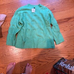 American Eagle Outfitters Green Cable Knit Sweater